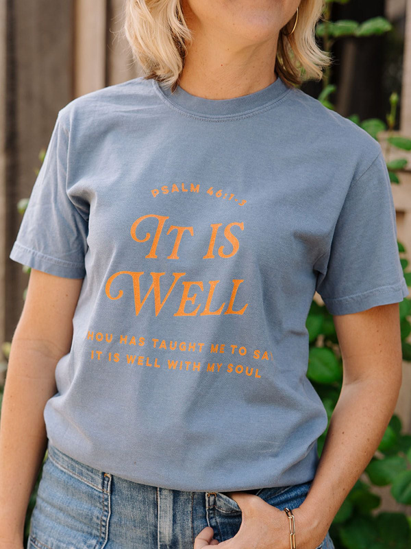 It Is Well With My Soul Faith Tee - Blue Jean, 1 of 6