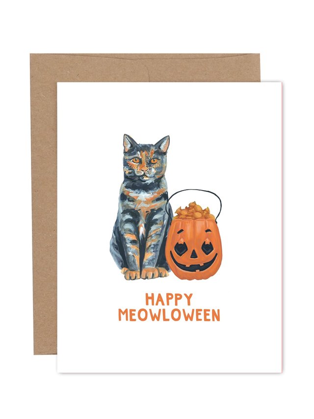 Happy Meowloween Cat Humor Halloween Greeting Card, 1 of 1