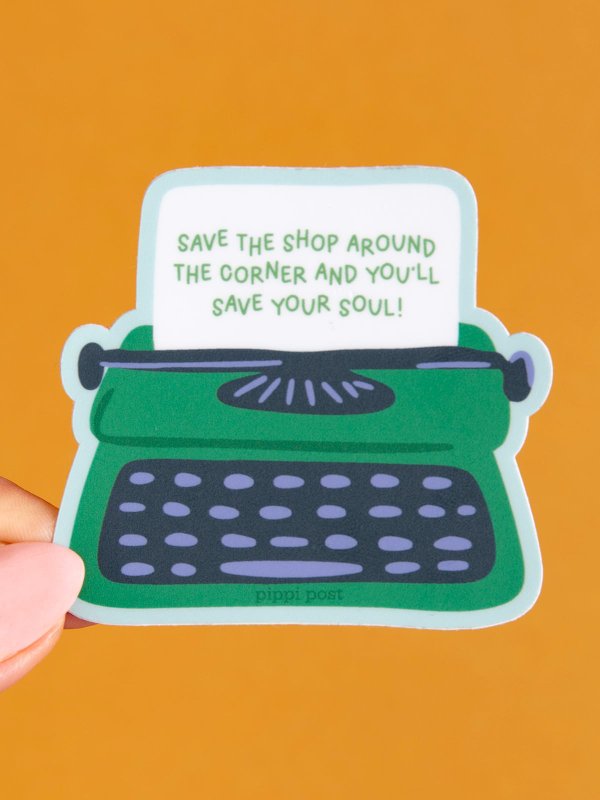 Save The Shop Around the Corner Typewriter Decal Sticker, 2 of 2