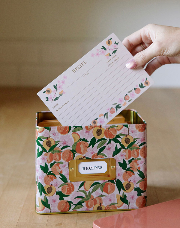 Peach Blossom Tin Recipe Box, 1 of 6