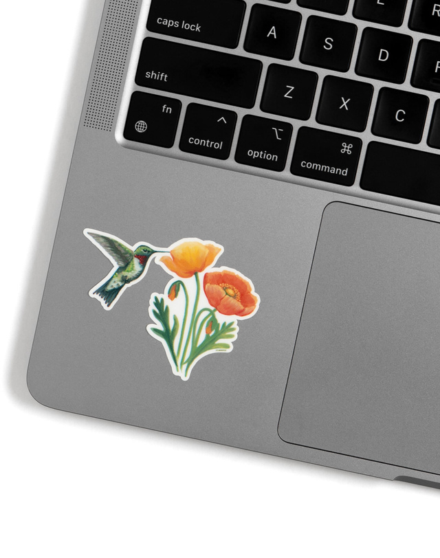 Hummingbird Poppies Decal Sticker, 2 of 2