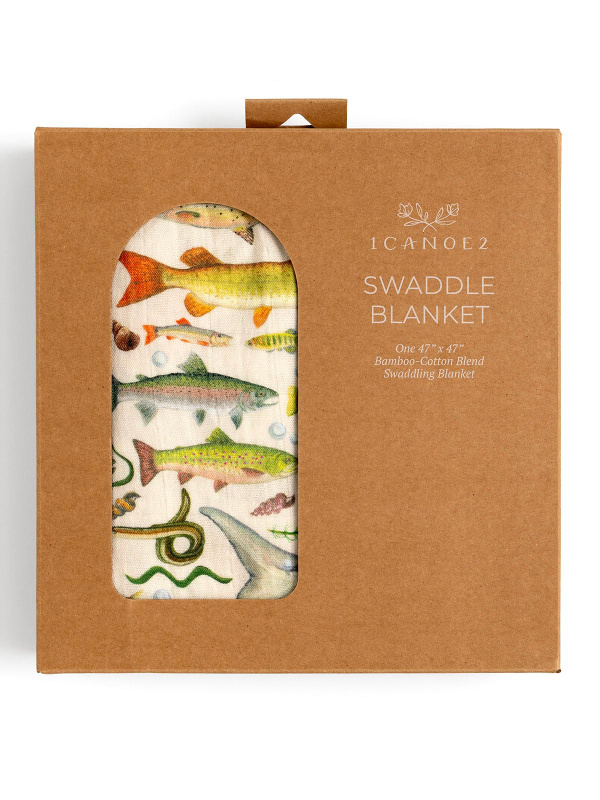 Freshwater Fish Muslin Baby Swaddle Blanket, 2 of 2