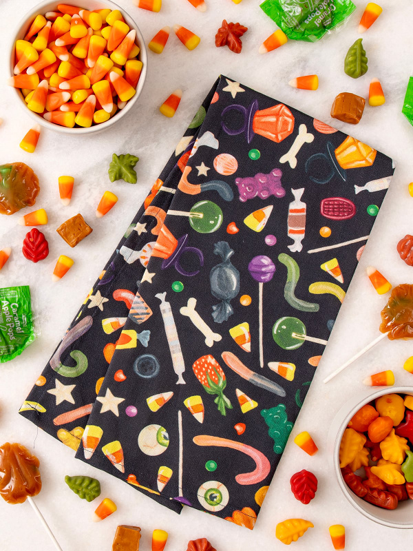 Spooky Sweets Halloween Candy Kitchen Tea Towel, 1 of 5