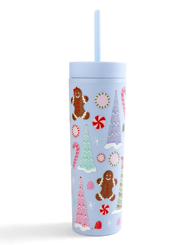 Christmas Cookies & Candy 16oz Skinny Acrylic Tumbler - Sky Blue, 3 of 3