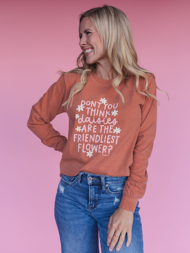 Daisies Are The Friendliest Flower Long-Sleeve Tee - Yam, 1 of 3