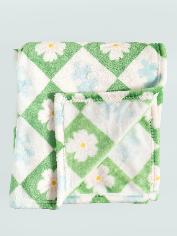 Puzzle Lover Floral Checkerboard Fleece Throw Blanket, 5 of 6
