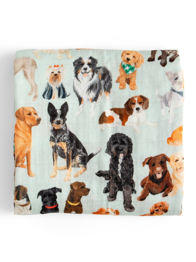 Furry Friends Dogs Muslin Baby Swaddle Blanket, 1 of 2