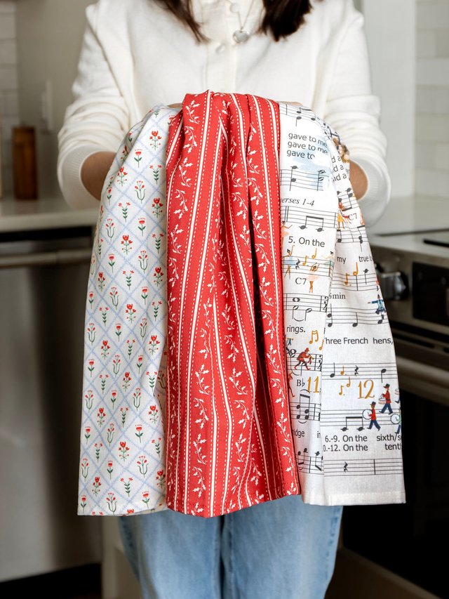 Scandinavian Folk Floral Diamond Grid Kitchen Tea Towel, 3 of 4