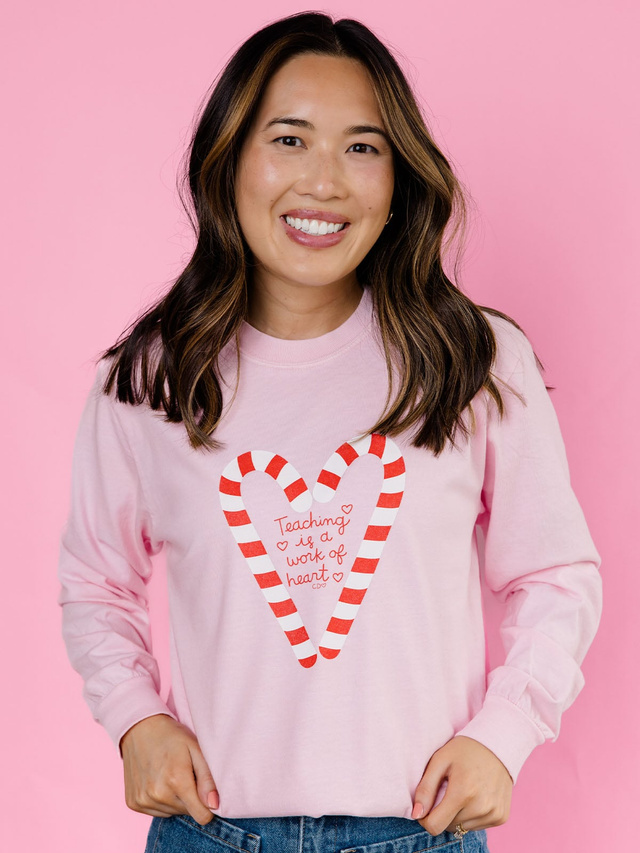 Teaching is a Work of Heart Candy Canes Long-Sleeve Tee, 1 of 4