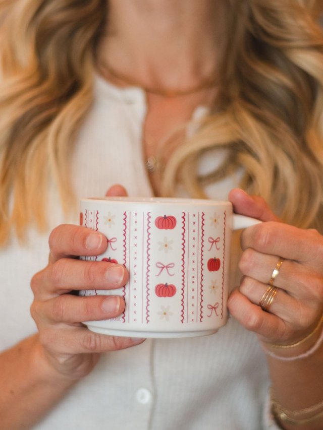 Pumpkins, Bows & Florals Fall Large Ceramic Coffee Mug, 1 of 4