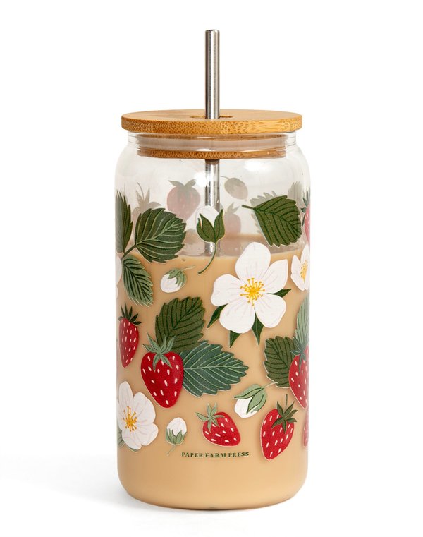 Strawberry Patch 16oz Glass Can, 1 of 2