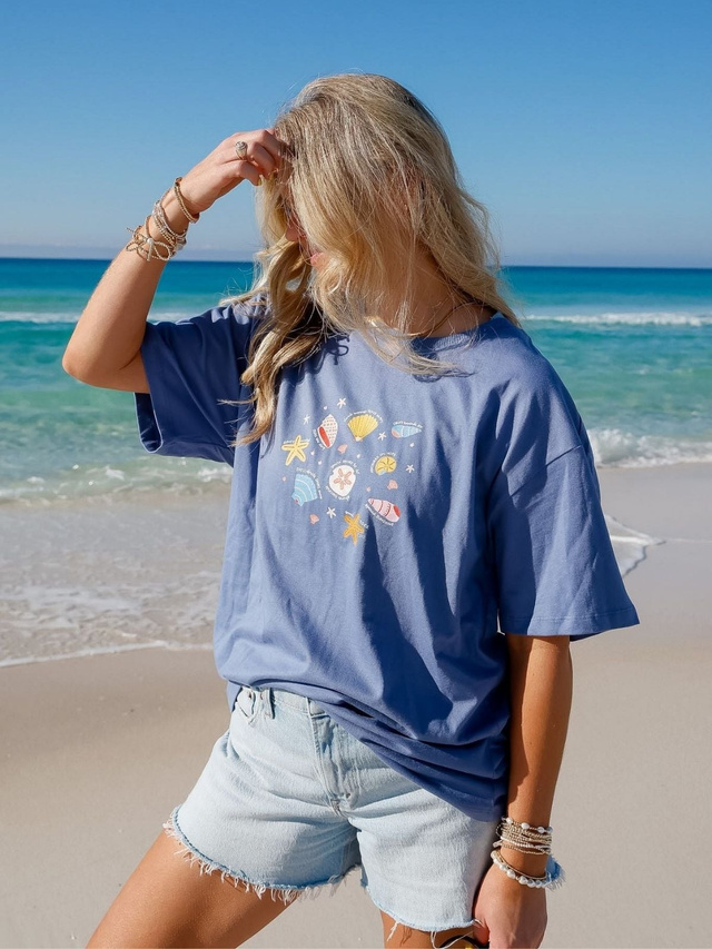 Seashell Affirmations Coastal Tee - Blue Jean, 2 of 3