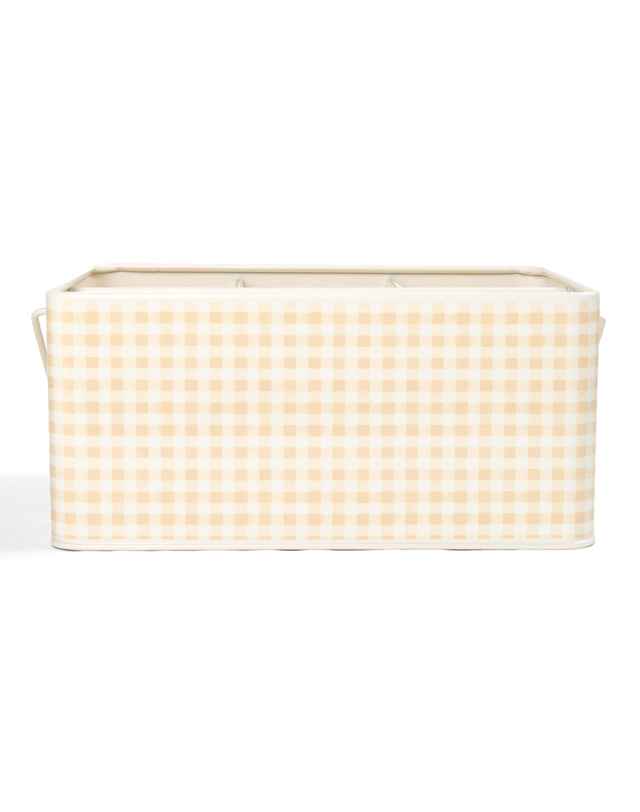 Beige Gingham Tin Utensil Caddy, 1 of 3