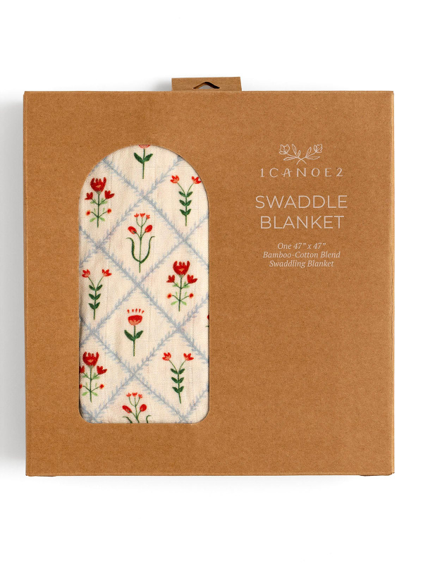 Scandinavian Folk Floral Diamond Muslin Baby Swaddle Blanket, 2 of 3