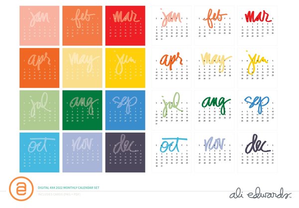 Digital 4×4 2022 Monthly Calendar Set, 1 of 1
