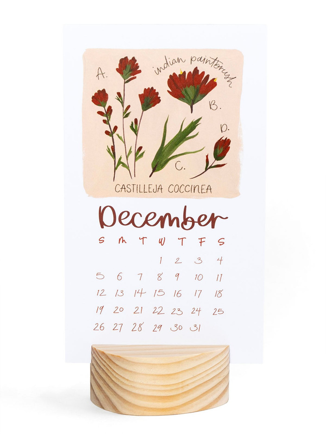 Wildflower Botanicals 2027 Mini Desk Calendar + Wooden Block, 5 of 7