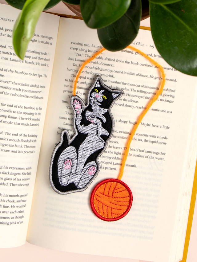 Feline Friends Cat & Yarn Embroidered Bookmark, 1 of 3