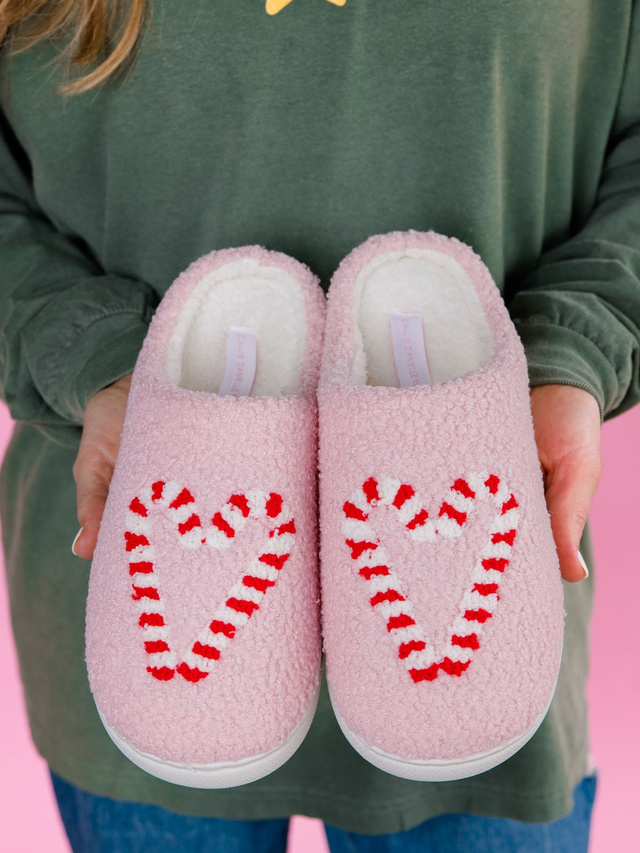 Candy Cane Hearts Women’s Plush House Slippers, 1 of 5