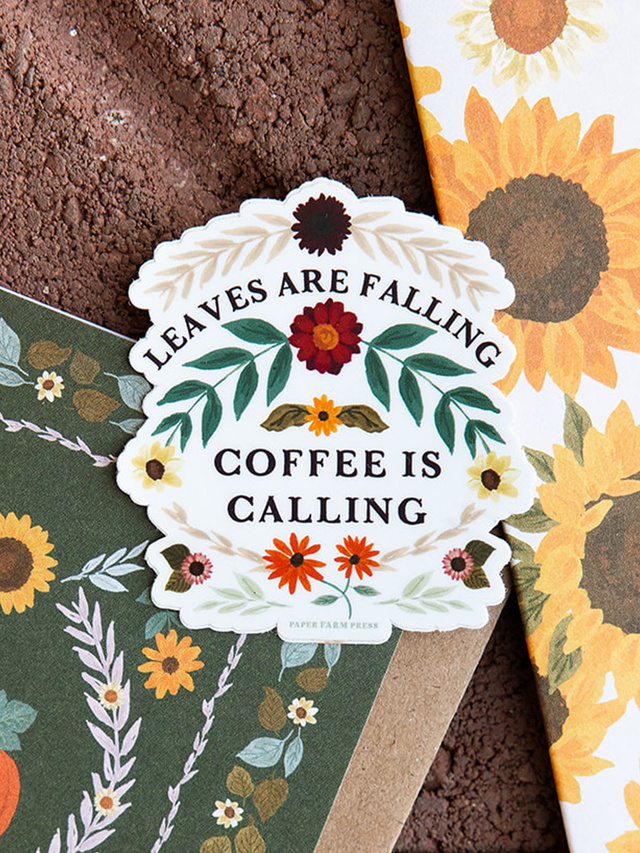 Leaves Are Falling Coffee Is Calling Decal Sticker, 3 of 5