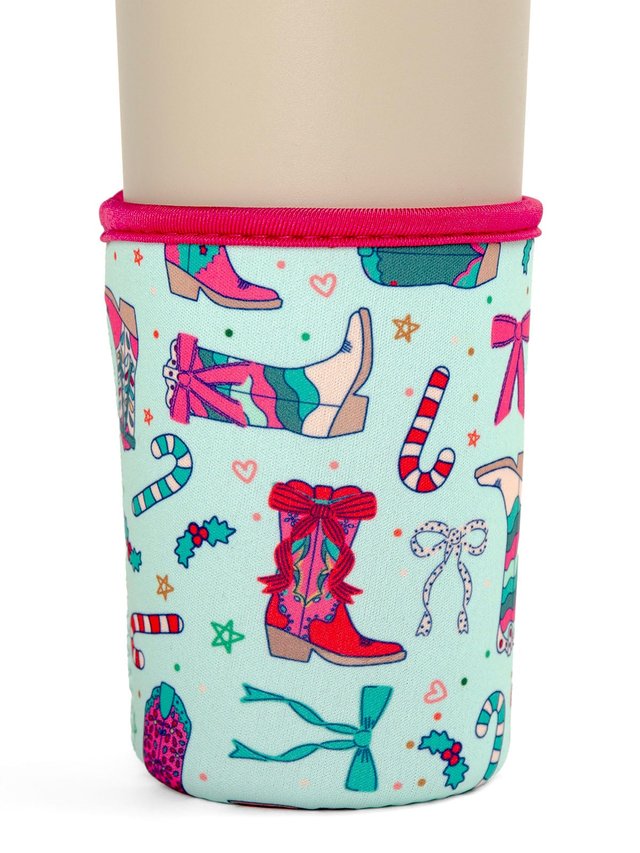 Christmas Western Cowgirl Boots Drink Sleeve, 1 of 2