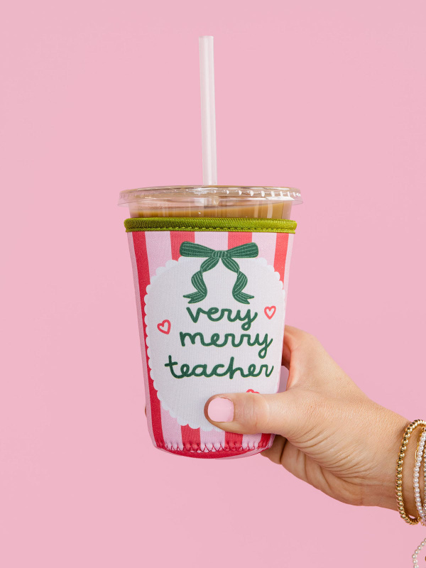 Very Merry Teacher Christmas Drink Sleeve, 1 of 4