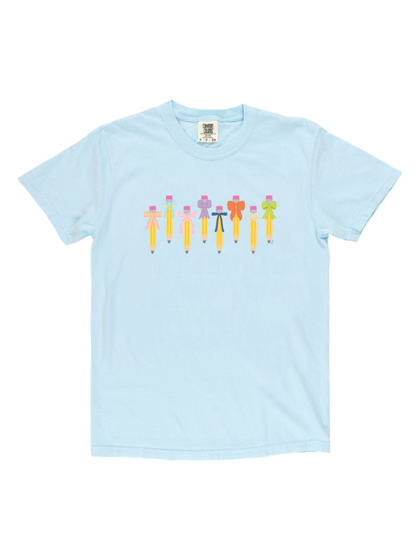 Pencil Coquette Bows Tee - Chambray, 3 of 3