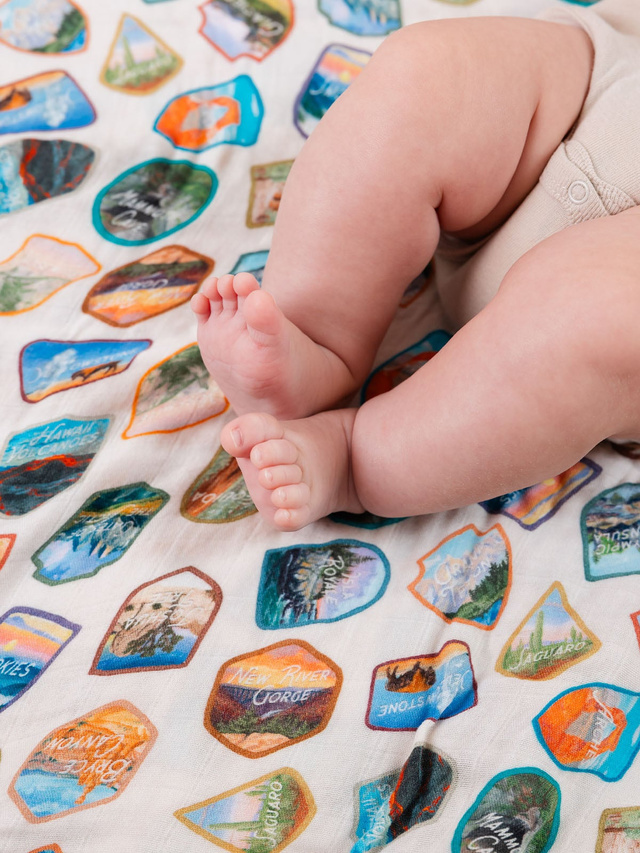 National Park Badges Muslin Baby Swaddle Blanket, 2 of 6