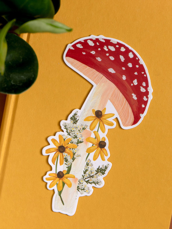 Mushroom & Flowers Double-Sided Die-Cut Bookmark, 1 of 4
