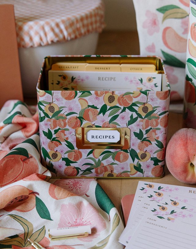 Peach Blossom Tin Recipe Card Box, 3 of 6