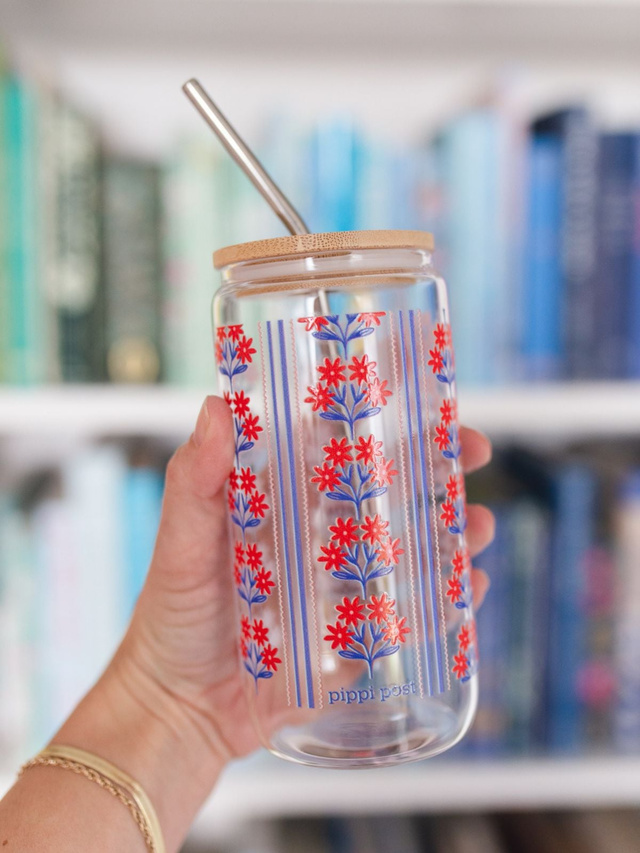 Floral Americana Glass Can, 1 of 3