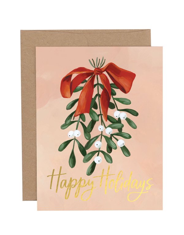 Happy Holidays Mistletoe Greeting Card, 1 of 1