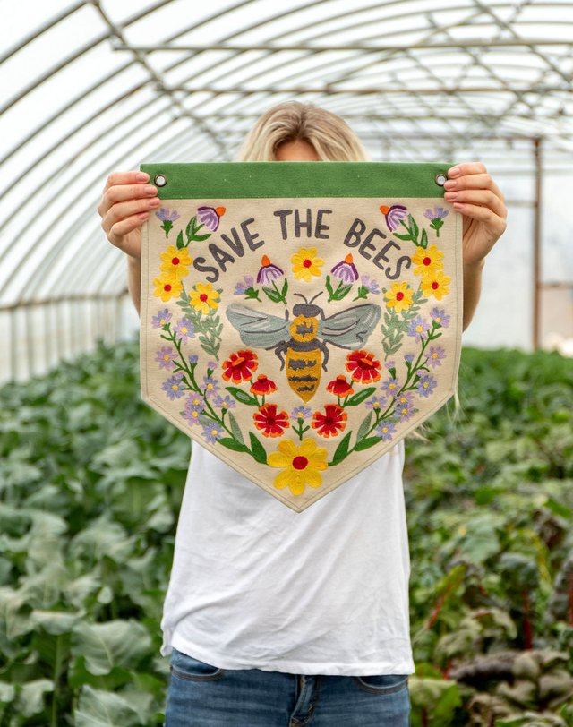 Save The Bees Embroidered Canvas Banner, 1 of 6