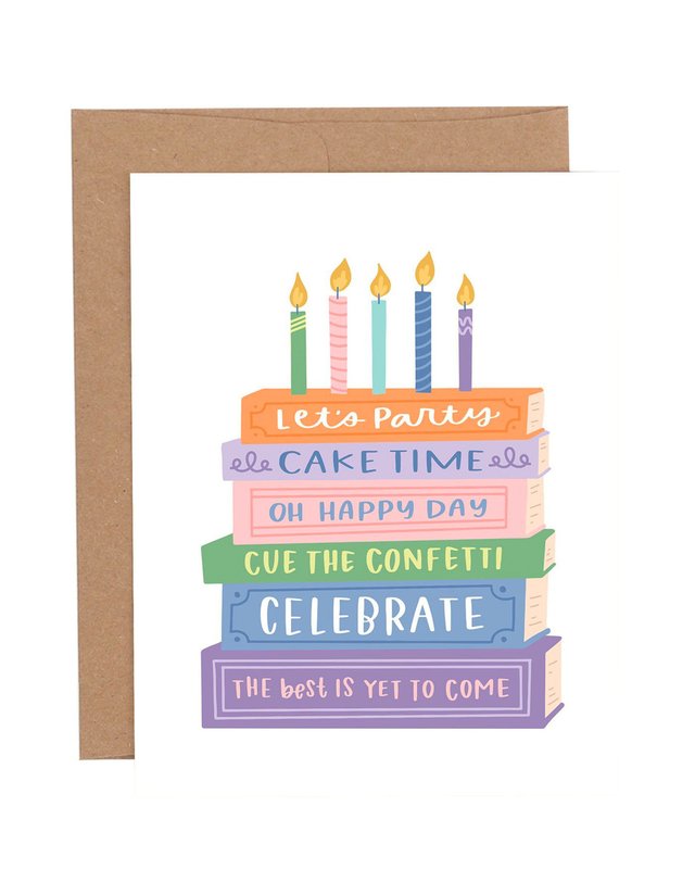Stacked Books Birthday Greeting Card, 1 of 1