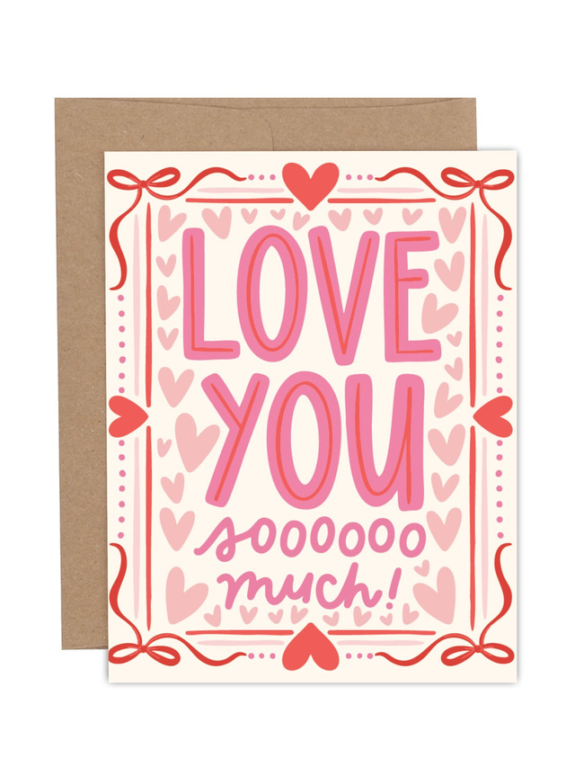 Love You So Much Hearts & Bows Greeting Card, 1 of 1