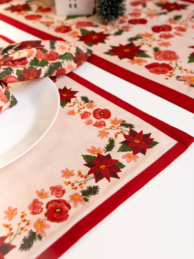 Yuletide Blooms Christmas Cloth Table Placemat Set, 1 of 4