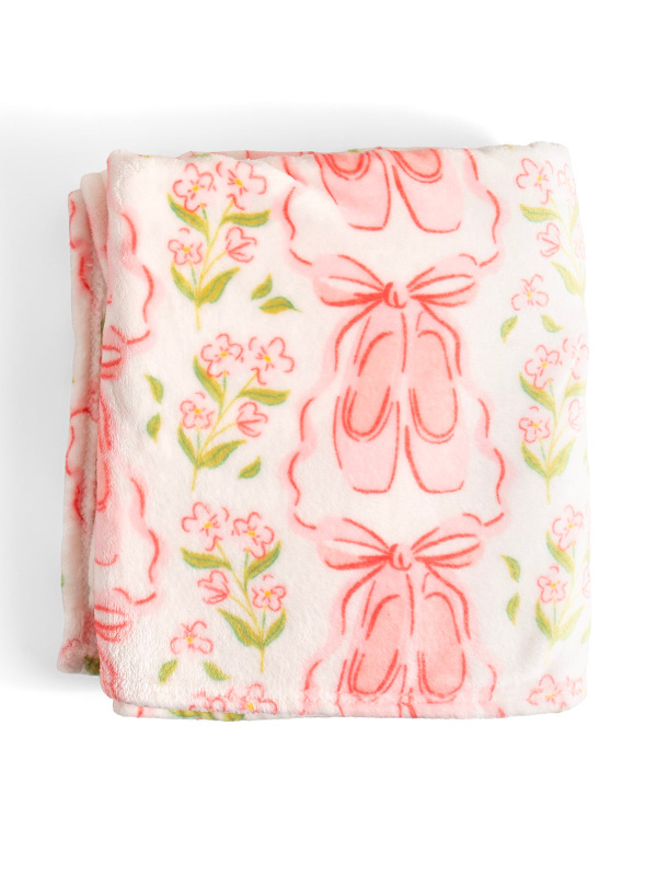 Pink Ballet Slippers & Florals Fleece Throw Blanket, 5 of 7