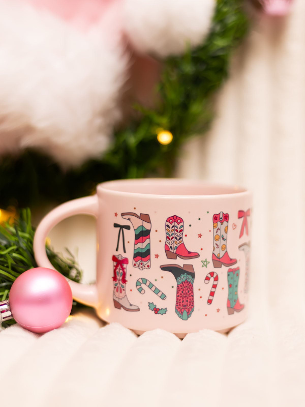 Christmas Western Cowgirl Boots Large Ceramic Mug, 1 of 4