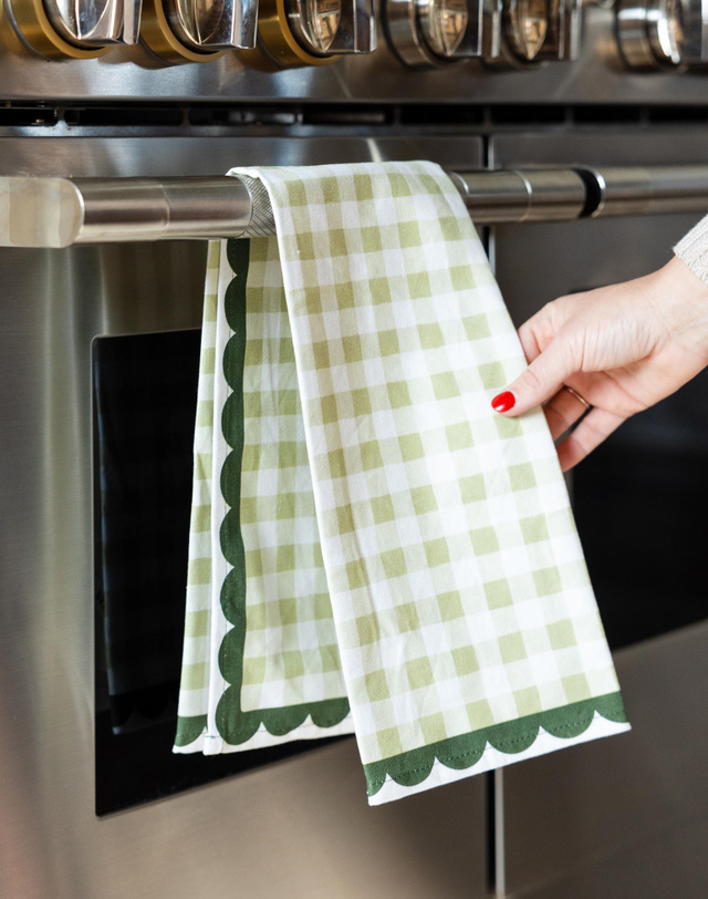 Green Gingham Scalloped Tea Towel, 8 of 11