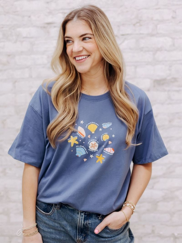 Seashell Affirmations Coastal Tee - Blue Jean, 1 of 3