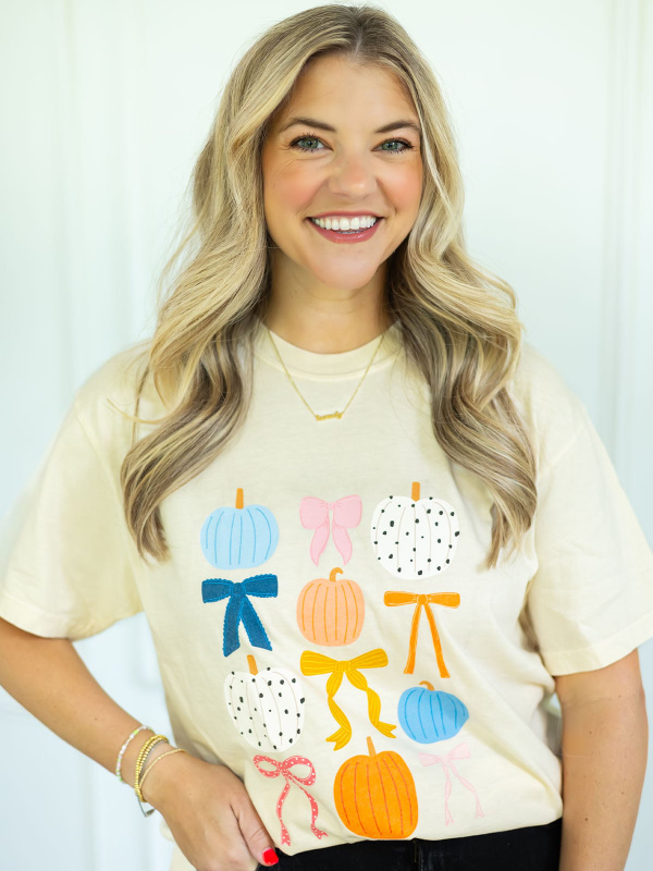 Fall Pumpkins & Coquette Bows Tee - Ivory, 2 of 3