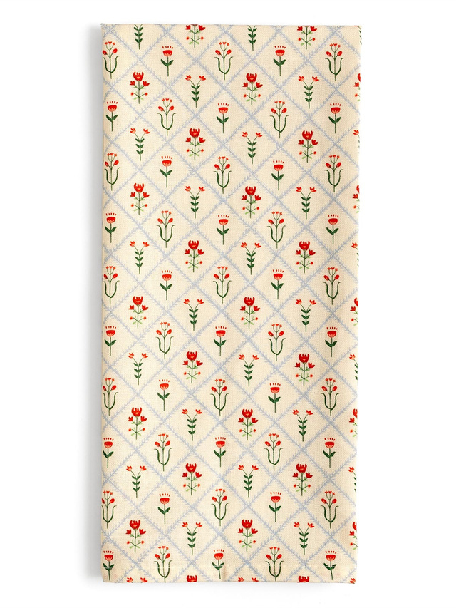 Scandinavian Folk Floral Diamond Grid Kitchen Tea Towel, 2 of 4
