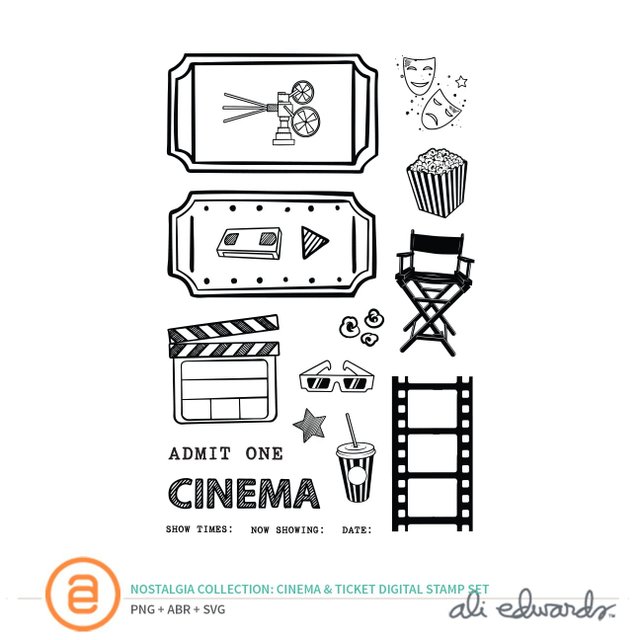 Cinema & Ticket 4×6 Digital Stamp Set, 1 of 1