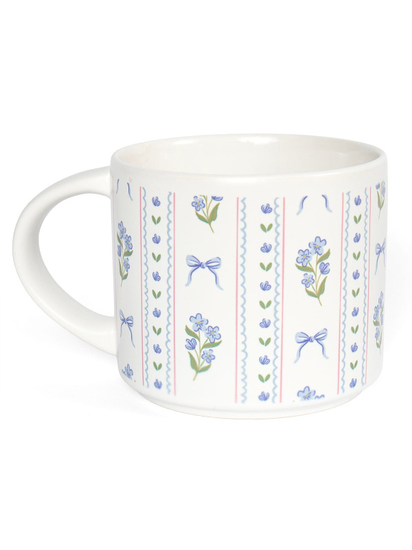 Blue Floral & Coquette Bows Large Ceramic Coffee Mug , 4 of 4