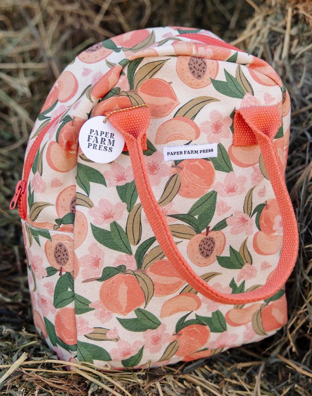 Peach Blossom Reusable Canvas Lunch Tote Bag, 4 of 8
