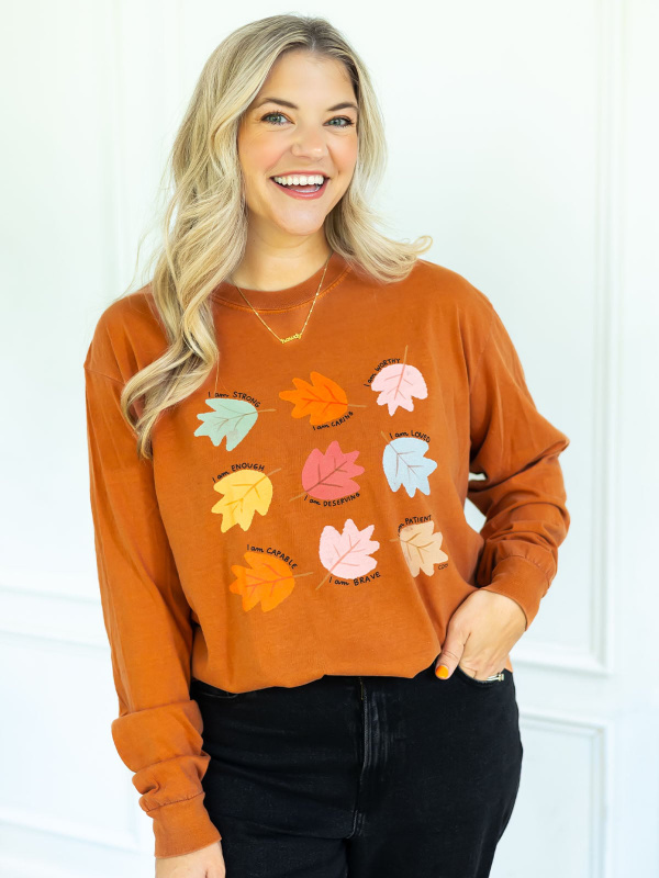 Autumn Leaves Affirmations Long-Sleeve Tee - Yam, 2 of 3
