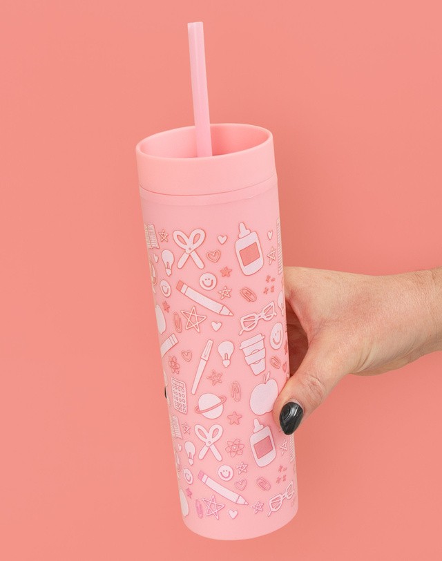 Classroom Icons Acrylic Tumbler - Pink, 1 of 2