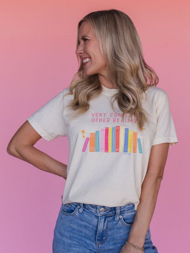 Very Fond of Other Realms Romantasy Bookshelf Tee - Ivory, 2 of 4