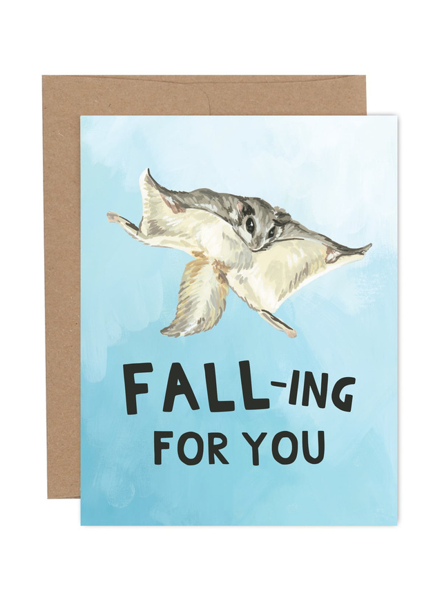 Falling For You Flying Squirrel Love Greeting Card, 1 of 1