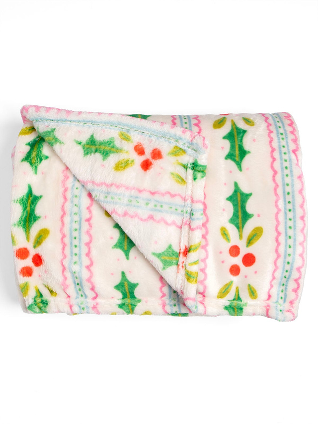 Holly Christmas Fleece Throw Blanket, 5 of 5
