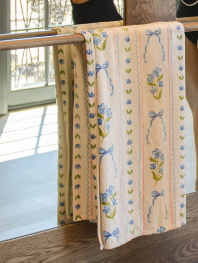 Blue Floral & Coquette Bows Fleece Throw Blanket, 1 of 6